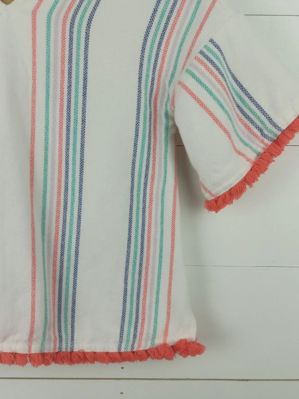 Gymboree girls size 3 white with colorful stripes fringe trim top stripe